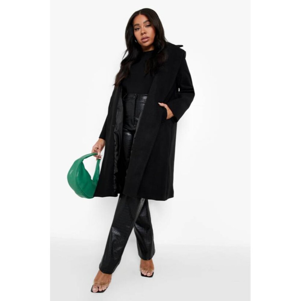 NWT Boohoo Womens Plus Size 24 Double Breasted Wool Look Coat Made in Italy NEW